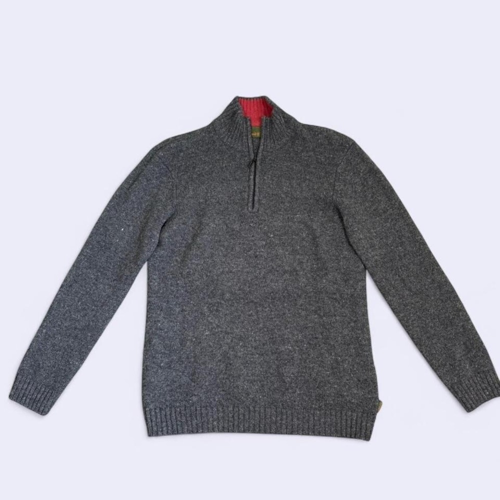 Timberland Men's Size Small Grey Quarter Zip 100% Lambswool Sweater